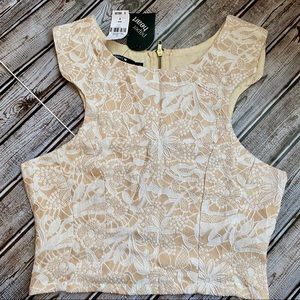 LF Paper Heart Cream Sleeveless Lace Crop Top